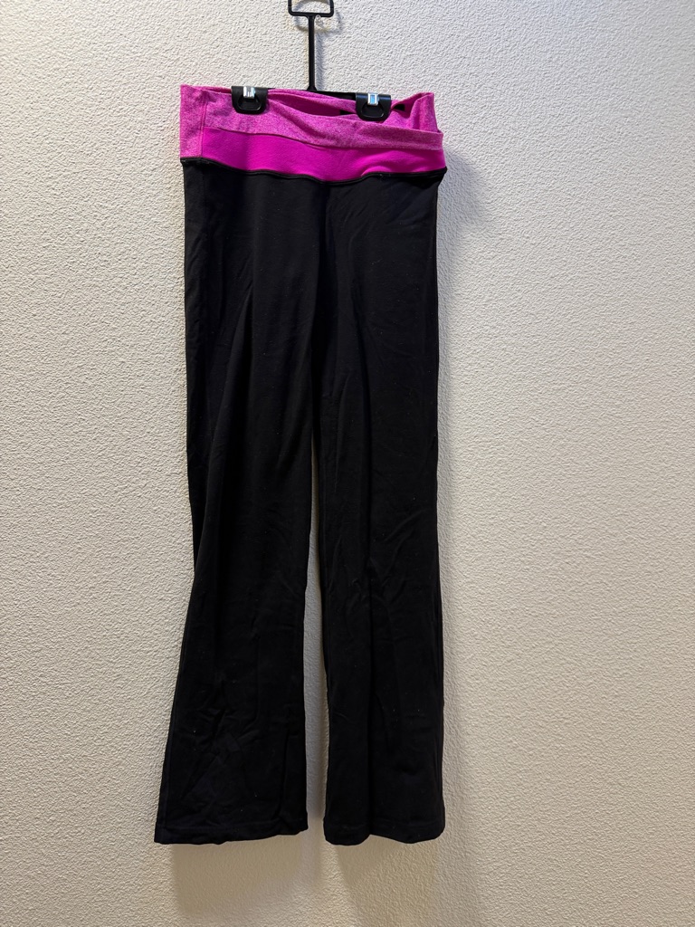 Lululemon Athletica Black Wide Leg Pants With Pink Fold-Over Waistband